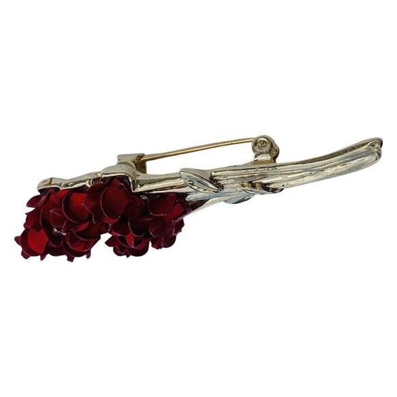 Vintage AVON Dozen Of Red Roses Bouquet Yellow Gold Tone Polished Brooch DM97 - Picture 3 of 6